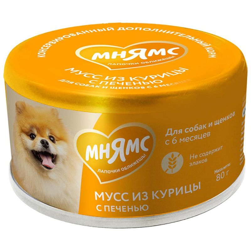 Влажный дополнительный корм на каждый день Мусс из курицы с печенью для собак и щенков старше 6 месяцев 80 гр