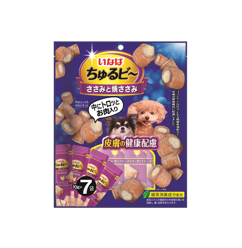 Churu Bee, Лакомство Трубочки для собак для поддержания здоровья кожи и шерсти с куриным филе 7 х 10 гр