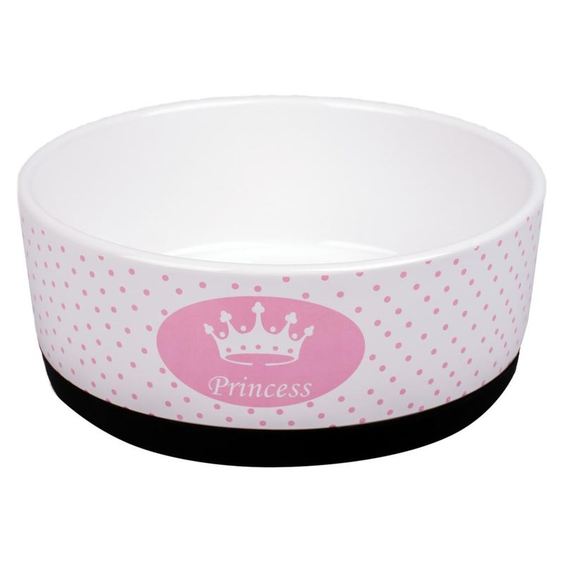 Миска керамическая для собак белая с розовой лапкой 400 мл