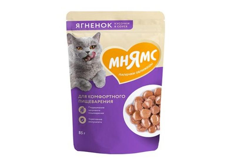 Влажный корм кусочки в соусе д/кошек с ягненком для комфортного пищеварения 85 гр