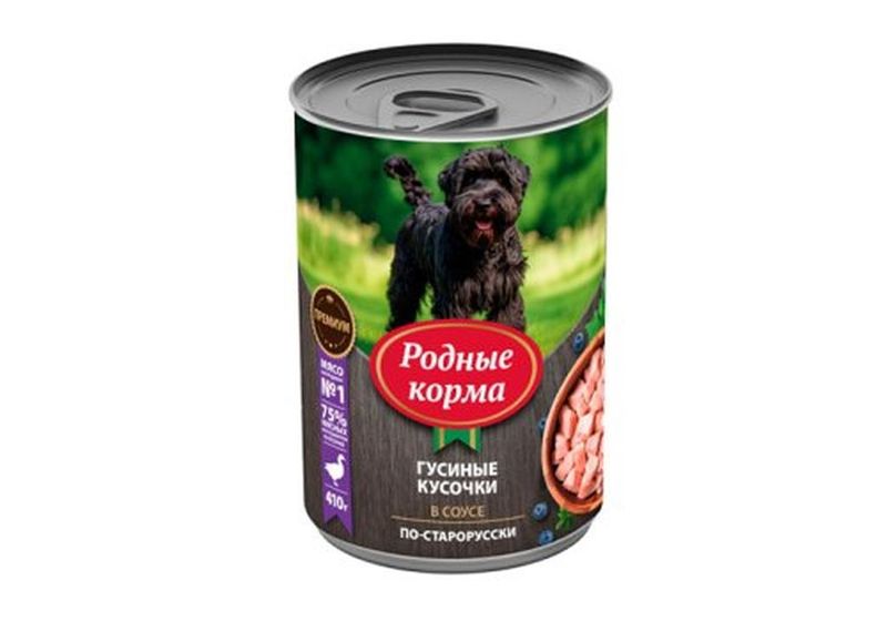 Консервированный корм для щенков "гусиные кусочки в соусе по-старорусски", банка 410 гр