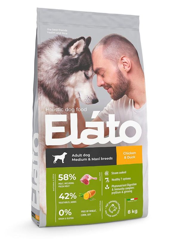 Elato Holistic Adult Dog Medium & Maxi Chicken & Duck 8 кг