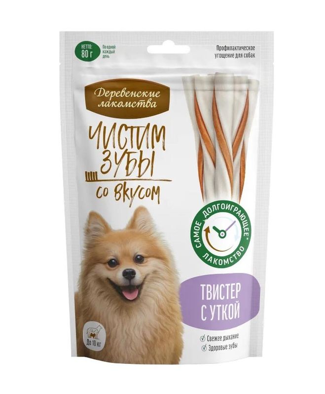 Чистим зубы, Твистер с уткой для собак 100 гр