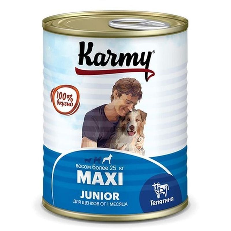 KARMY MAXI Junior Полнорац/консервированный корм д/щенков крупных пород телятина 340 гр