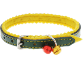 Ошейник кожаный с украшением на синтепоне с бубенчиками, 10 мм, обхват 28 см розовый