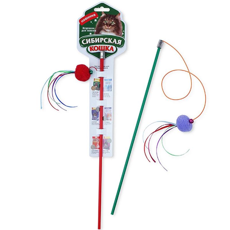 Сибирская кошка Дразнилка-удочка Погремушка с перьями