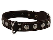 Ошейник кожаный двойной с украшением (заклепки) с полукольцом посередине 30 мм, обхват 44-53 см