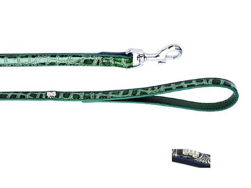 Поводок "Колибри" с украшением "Косточка" со стразами, 15 мм, длина 1,2 м зеленый