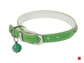 Ошейник "Синтетик" двойной прошитый для кошки со стразами и бубенчиком, 10мм, обхват 30см зеленый