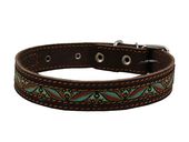 Ошейник кожаный с тесьмой 25 мм, обхват 39-46 см